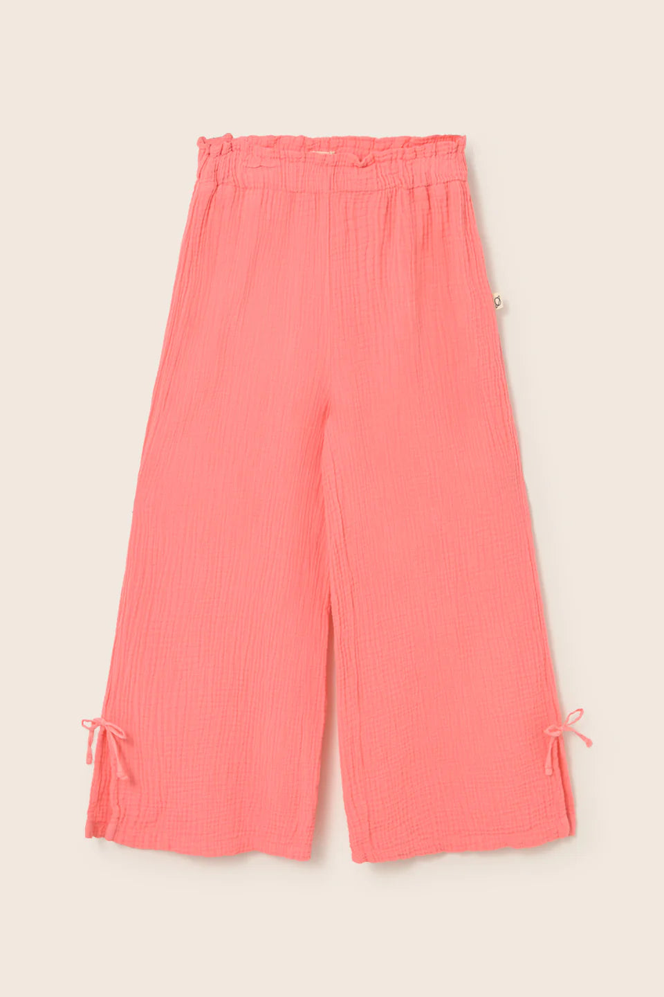 Rosa Kinderhose aus Musselin von Cozmo – luftige Wide Pants in Candy im Bärechind Winterthur