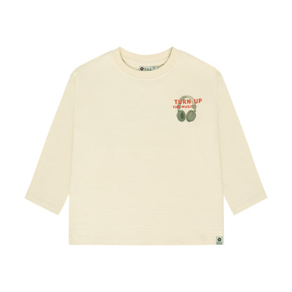 Beiges Langarmshirt mit Kopfhörer-Motiv auf der Vorderseite