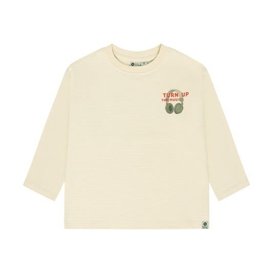 Beiges Langarmshirt mit Kopfhörer-Motiv auf der Vorderseite
