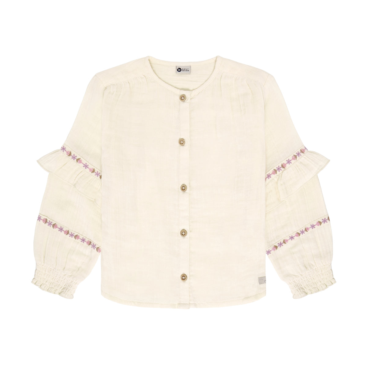 Daily Seven Musselin Bluse in Creme mit Stickerei an den Ärmeln