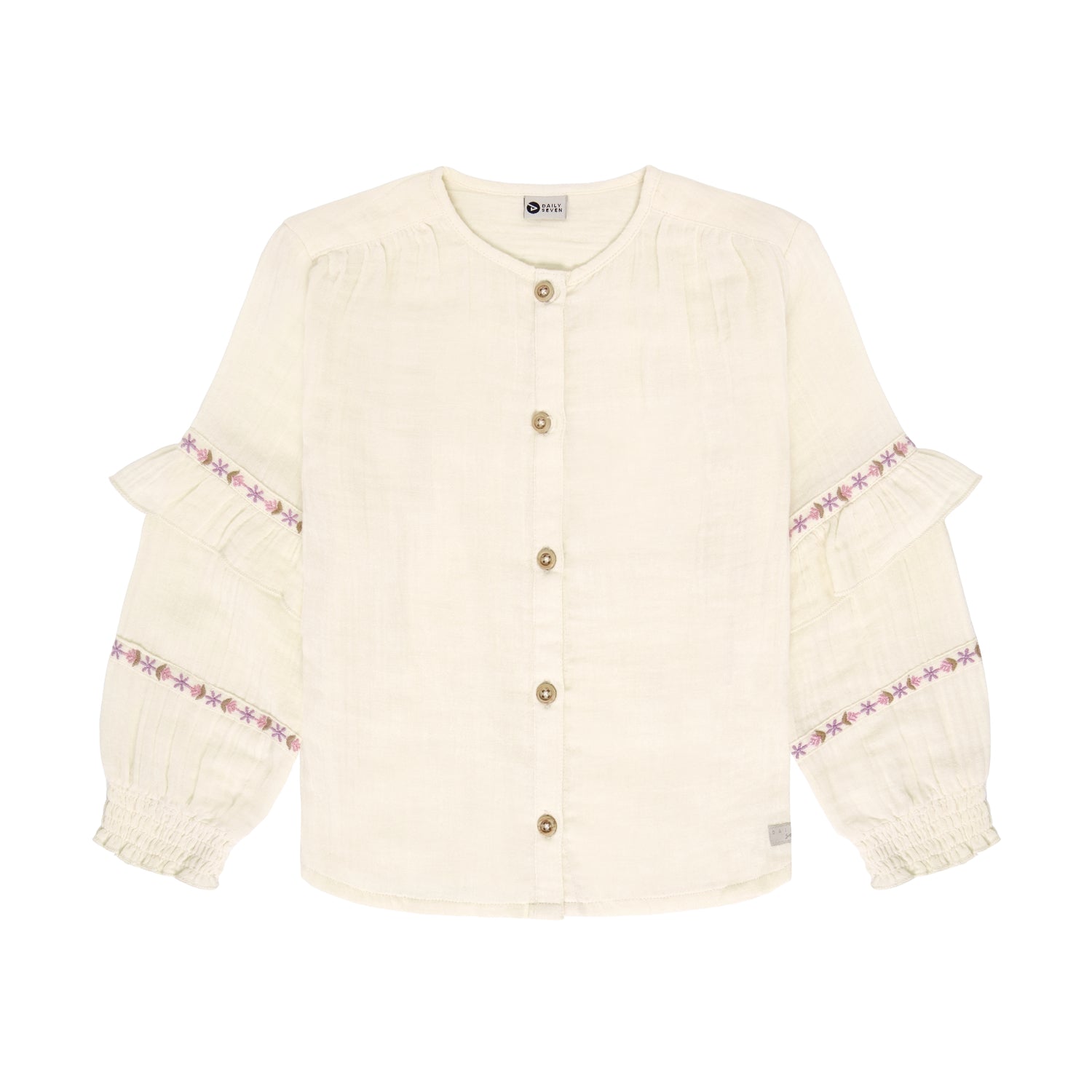Daily Seven Musselin Bluse in Creme mit Stickerei an den Ärmeln