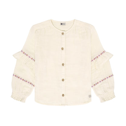 Daily Seven Musselin Bluse in Creme mit Stickerei an den Ärmeln