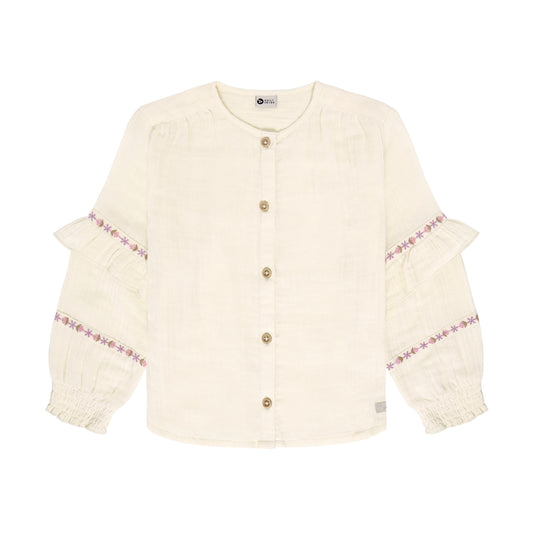 Daily Seven Musselin Bluse in Creme mit Stickerei an den Ärmeln
