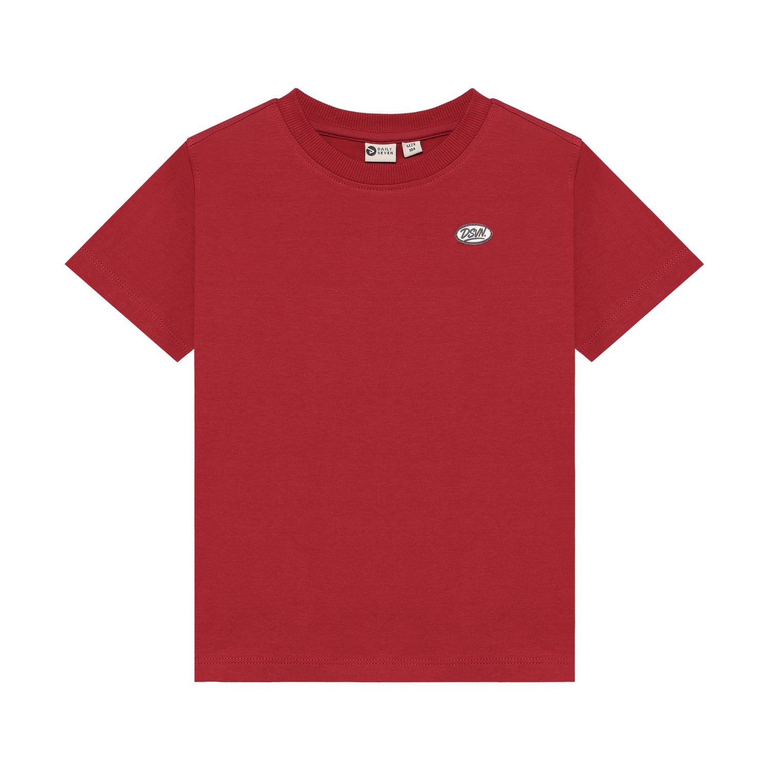 Rotes T-Shirt Basic für Kinder mit kleinem Daily Seven Logo