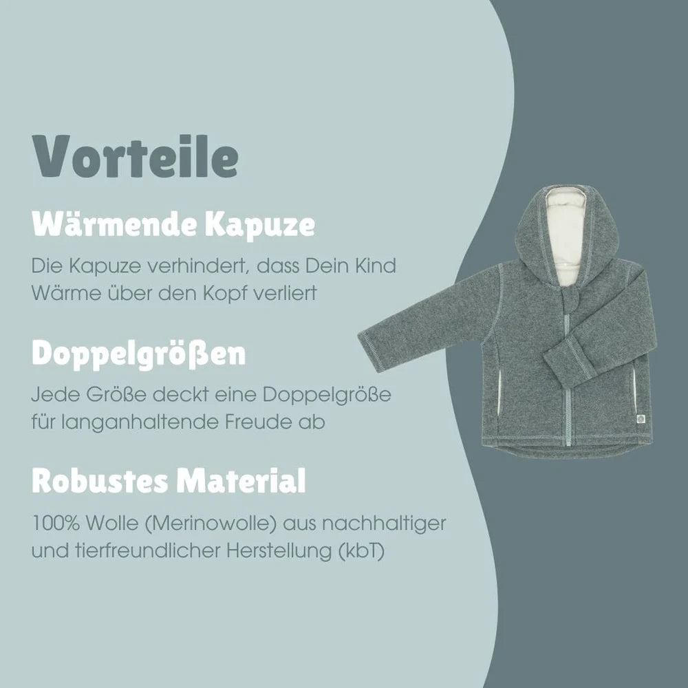 Vorteile der Emma & Noah Wollwalk Jacke Essential Mint aus Merinowolle