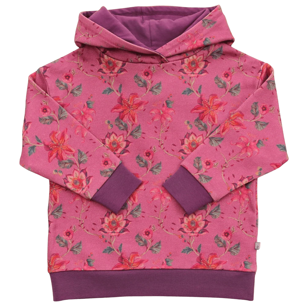 Kinderhoodie mit Blumendruck in light aubergine-burnt red, Vorderansicht