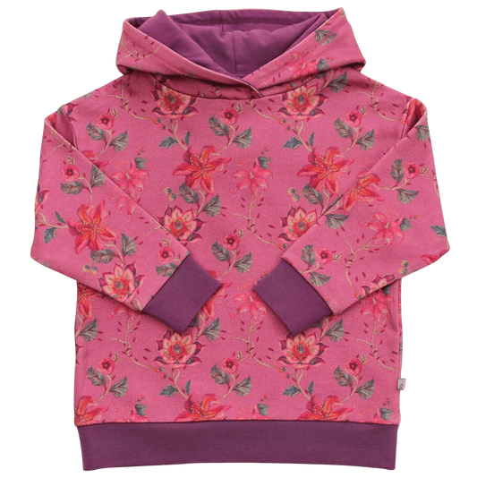 Kinderhoodie mit Blumendruck in light aubergine-burnt red, Vorderansicht