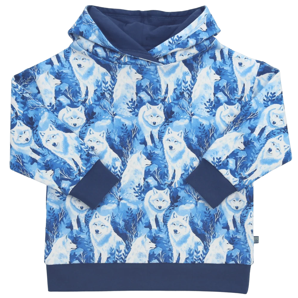 Kapuzenpulli mit Huskydruck in blau, Vorderansicht