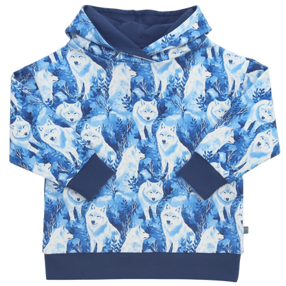 Kapuzenpulli mit Huskydruck in blau, Vorderansicht
