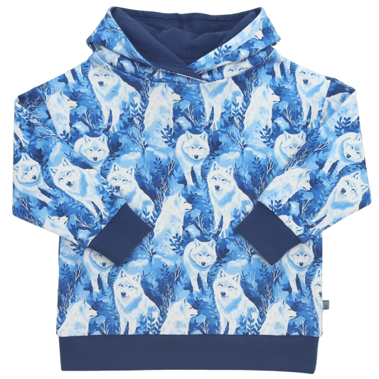 Kapuzenpulli mit Huskydruck in blau, Vorderansicht