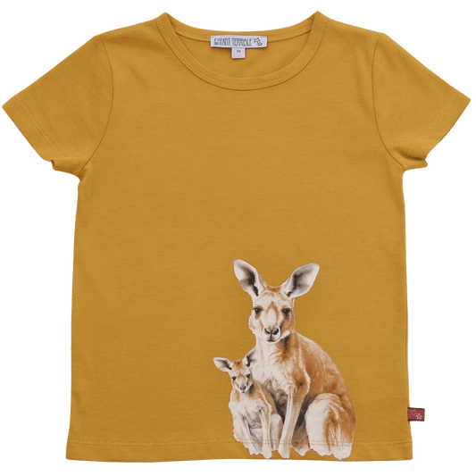 Enfant Terrible Kinder T-Shirt in Gelb mit Känguru-Design, GOTS-zertifiziert, hergestellt in der Türkei