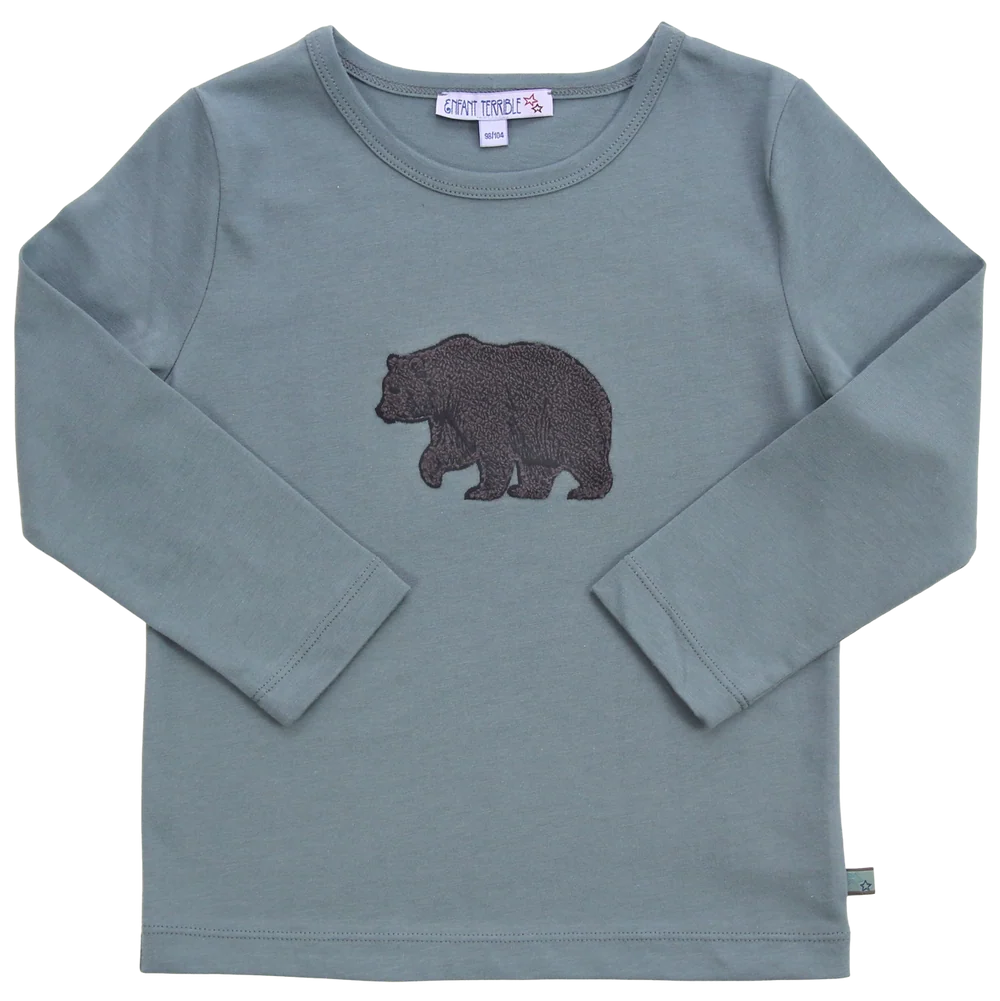 T-Shirt mit Bouclé-Bärenstickerei in mint, Vorderansicht