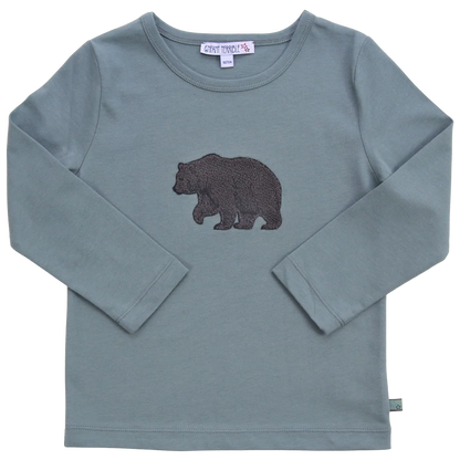 T-Shirt mit Bouclé-Bärenstickerei in mint, Vorderansicht