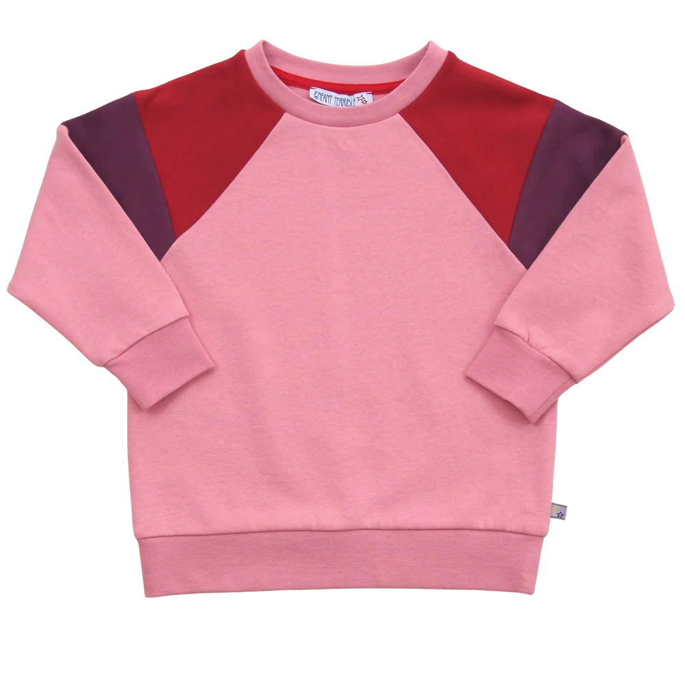 Sweatshirt mit Colourblocking in candy pink-burnt red, Vorderansicht