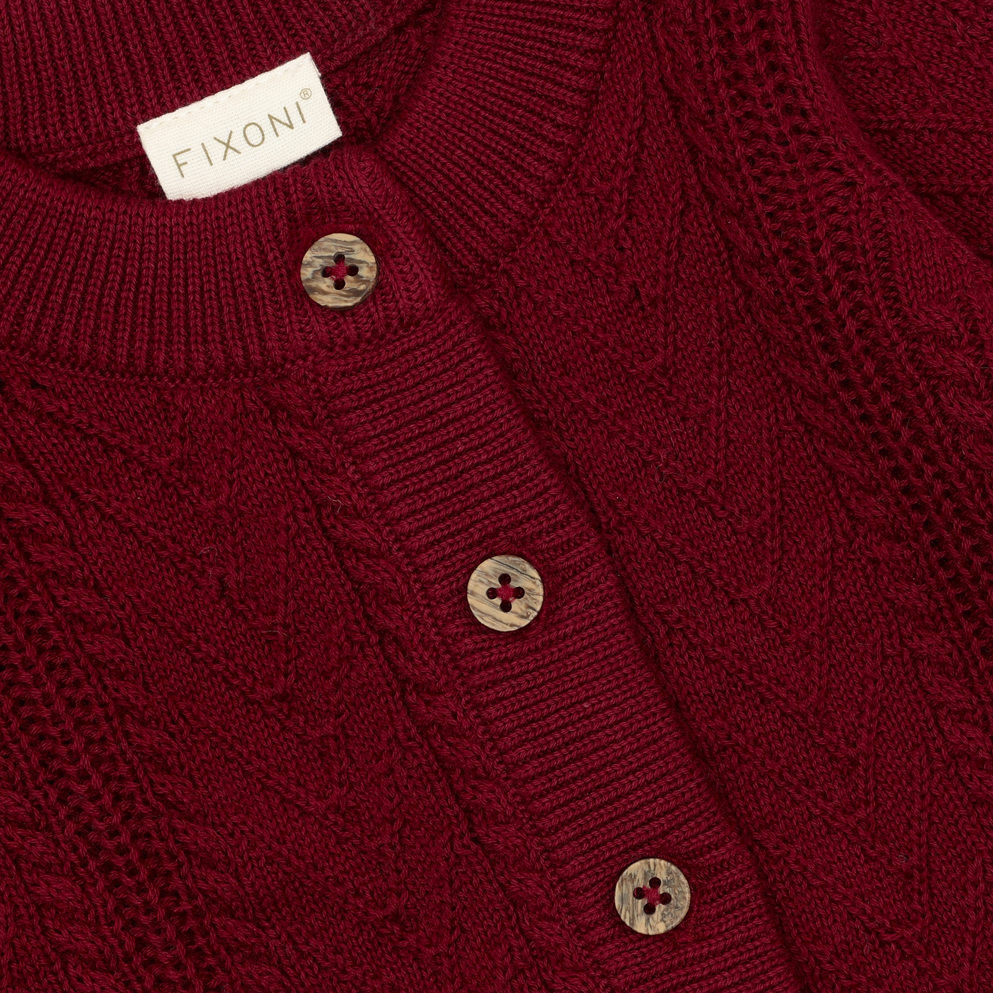 Bärechind Fixoni Cardigan Knit Tibetan Red Detailaufnahme des Strickmusters
