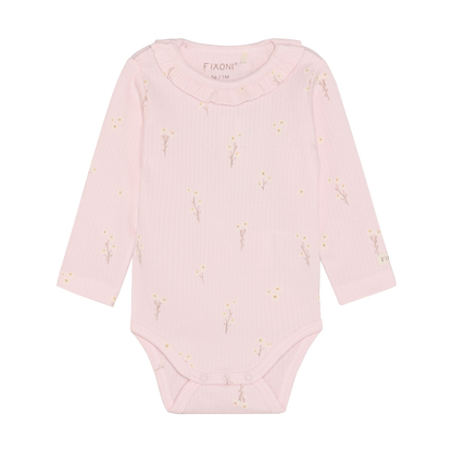 FIXONI Langarm Modal Body Blumen rosa Babybody weiche Babykleider Kinderladen Winterthur Schweiz