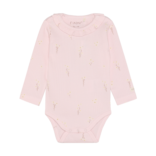 FIXONI Langarm Modal Body Blumen rosa Babybody weiche Babykleider Kinderladen Winterthur Schweiz