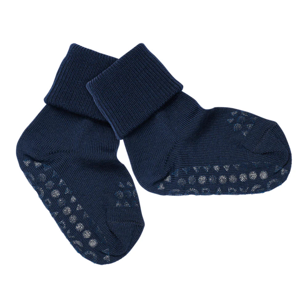 GoBabyGo Wollsocken in Navy mit Anti-Rutsch-Noppen – weiche Babysocken aus Superwash-Wolle