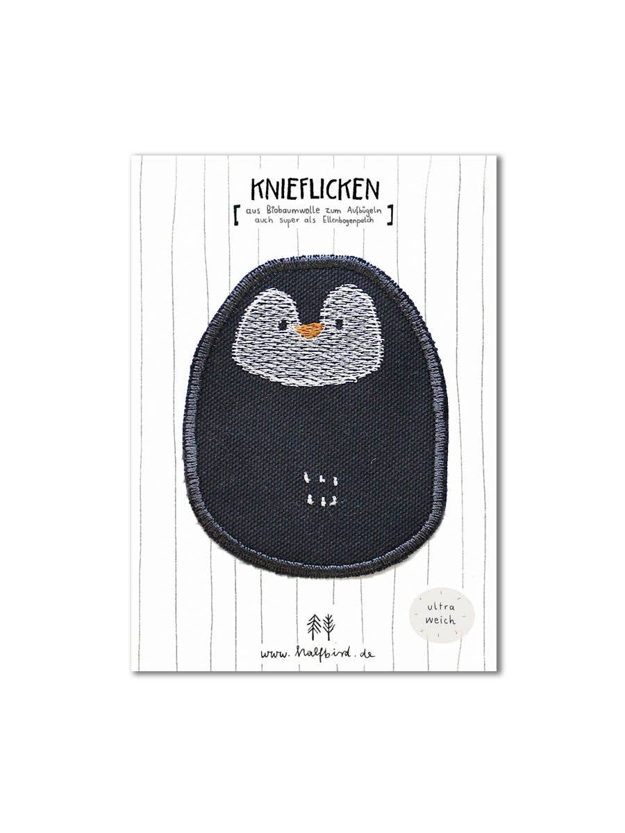 Halfbird Knie-Flicken Pinguin kaufen im Bärechind Winterthur – nachhaltiger Bügelflicken für Kinderhosen.
