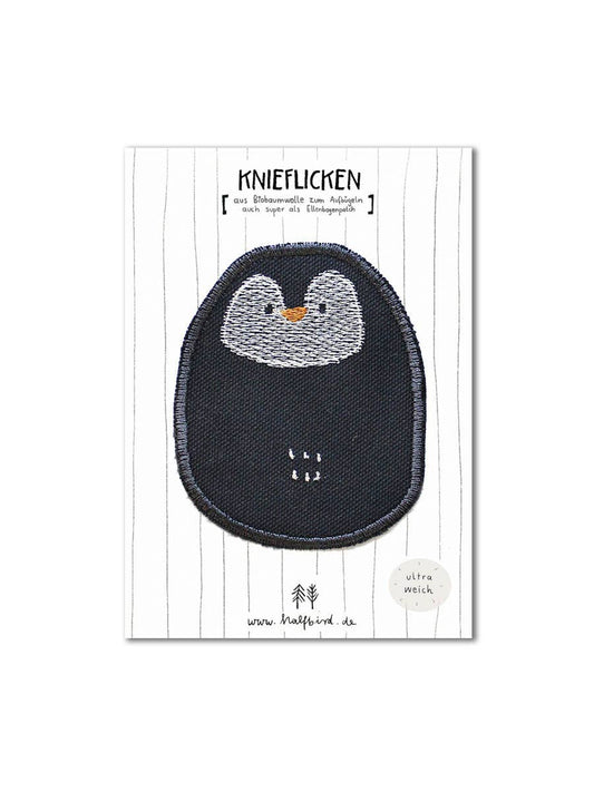 Halfbird Knie-Flicken Pinguin kaufen im Bärechind Winterthur – nachhaltiger Bügelflicken für Kinderhosen.