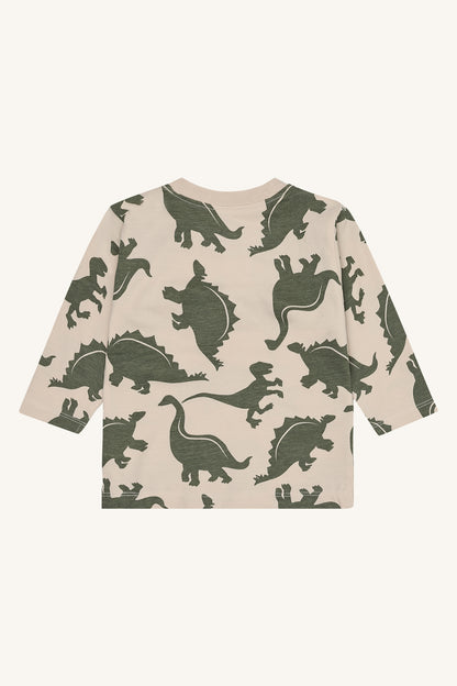 Rückansicht des Hust & Claire Anton Pullovers aus Baumwolle mit Dino-Motiv, Bärechind Winterthur Zürich Schweiz.