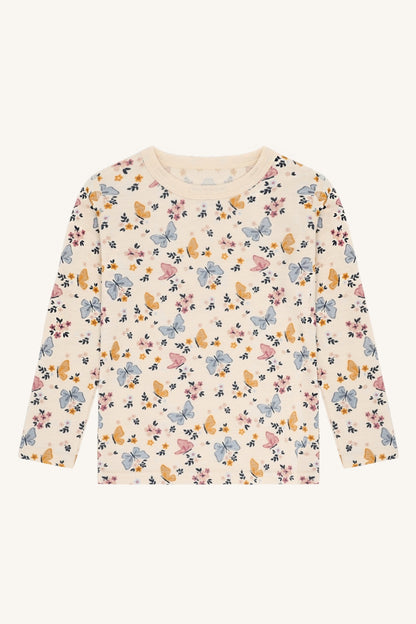 Awo Merino Langarmshirt von Hust & Claire mit Schmetterlingsprint in Off White, Vorderansicht