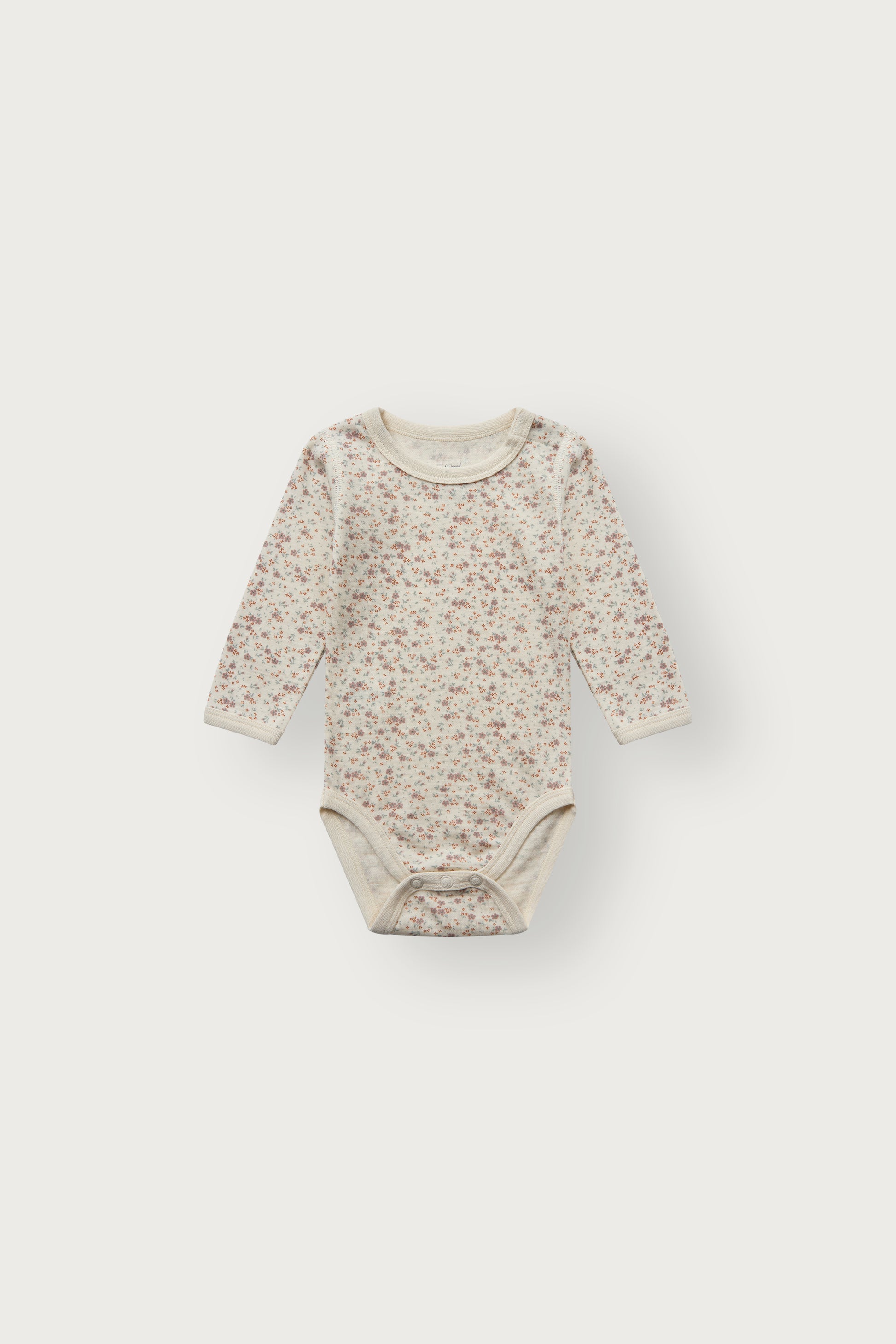 Baloo Merino/Bambus Langarmbody mit Blumenprint in Off White, Vorderansicht