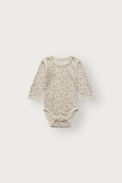 Baloo Merino/Bambus Langarmbody mit Blumenprint in Off White, Vorderansicht