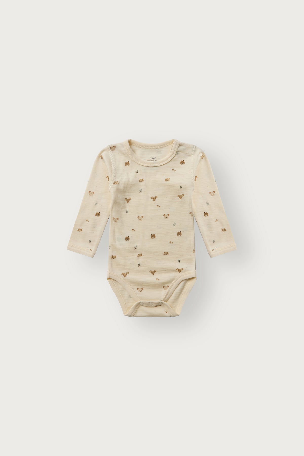 Baloo Merino/Bambus Langarmbody mit Waldtierprint, Off White, Vorderansicht