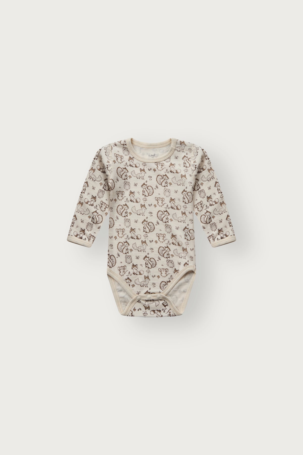 Bo Merino Langarmbody mit Waldtierprint in Off White, Vorderansicht