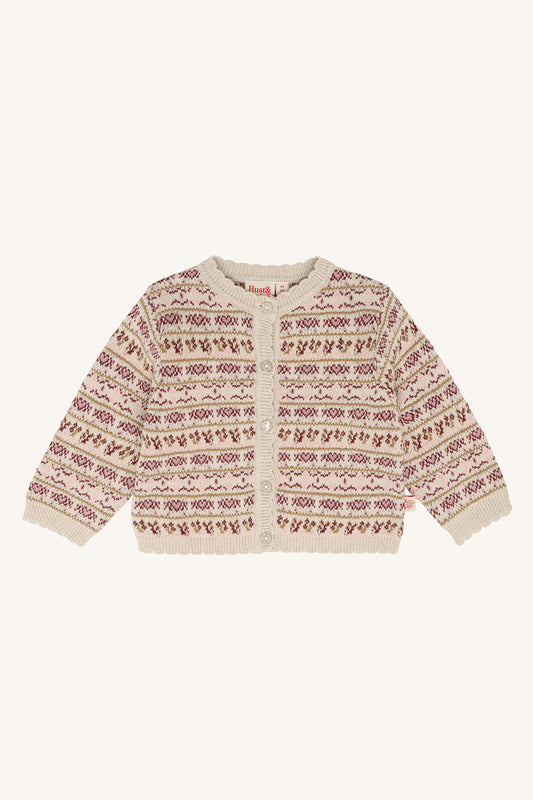 Hust & Claire Cilja Nordic Baby Strickjacke in Old Beige Melange mit nordischem Muster und Knopfleiste, Bärechind Winterthur.