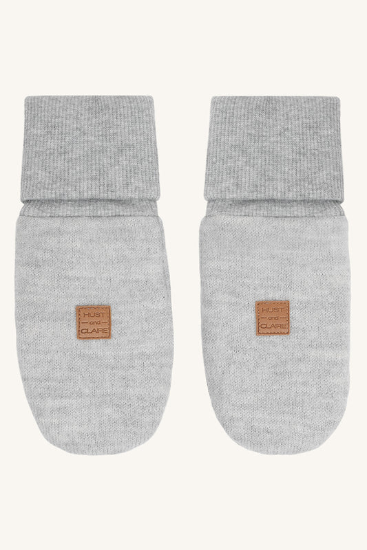 Hust & Claire Felix Wollwalk Fäustlinge in Light Grey Melange mit breiten Rippbündchen, Bärechind Winterthur Schweiz.
