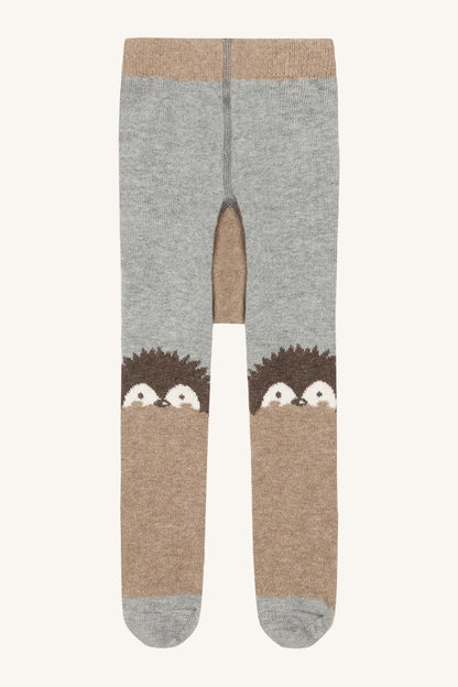 Frankie Baumwolle Strumpfhose mit Igelmotiv in Biscuit, Vorderansicht