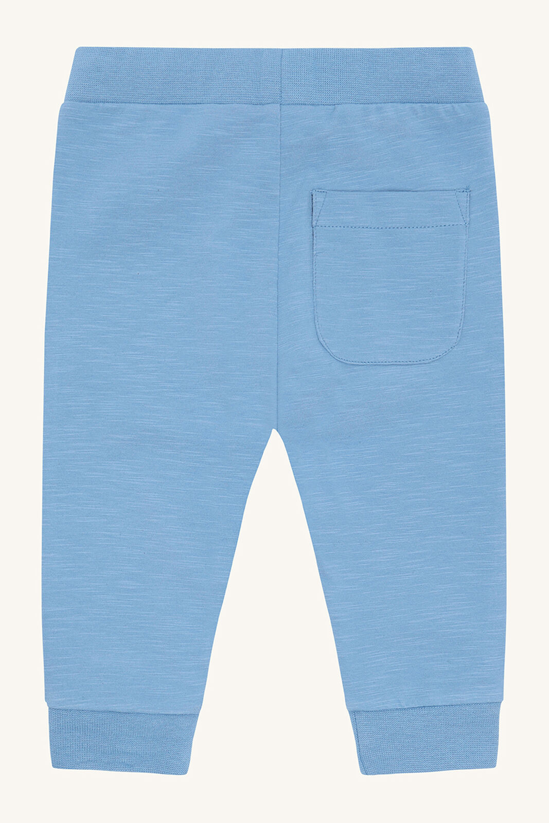 Rückansicht der Hust&Claire Gordon Slub Jersey Kinderhose in Blau, Bio-Baumwolle, Bärechind Winterthur Zürich Schweiz.