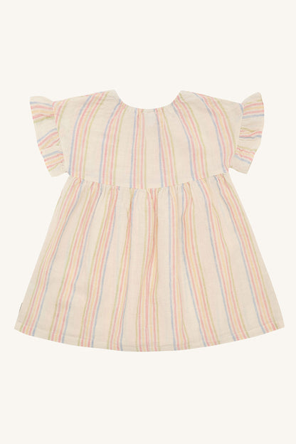 Rückansicht des Hust&Claire Karoline Hello Kleids in Whisper aus Baumwolle und Leinen, Bärechind Winterthur Zürich Schweiz.