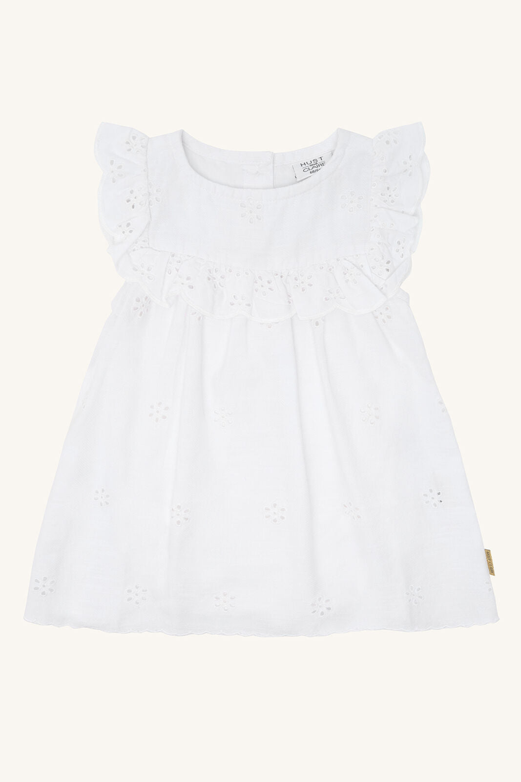 Hust&Claire Kristi Embroidery Kleid aus Baumwolle in Weiss mit Stickerei, Vorderansicht, im Bärechind Winterthur Zürich Schweiz.