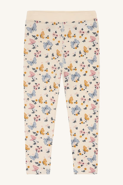 Liro Merino Kinderleggings von Hust & Claire mit Schmetterlingsprint in Off White, Vorderansicht