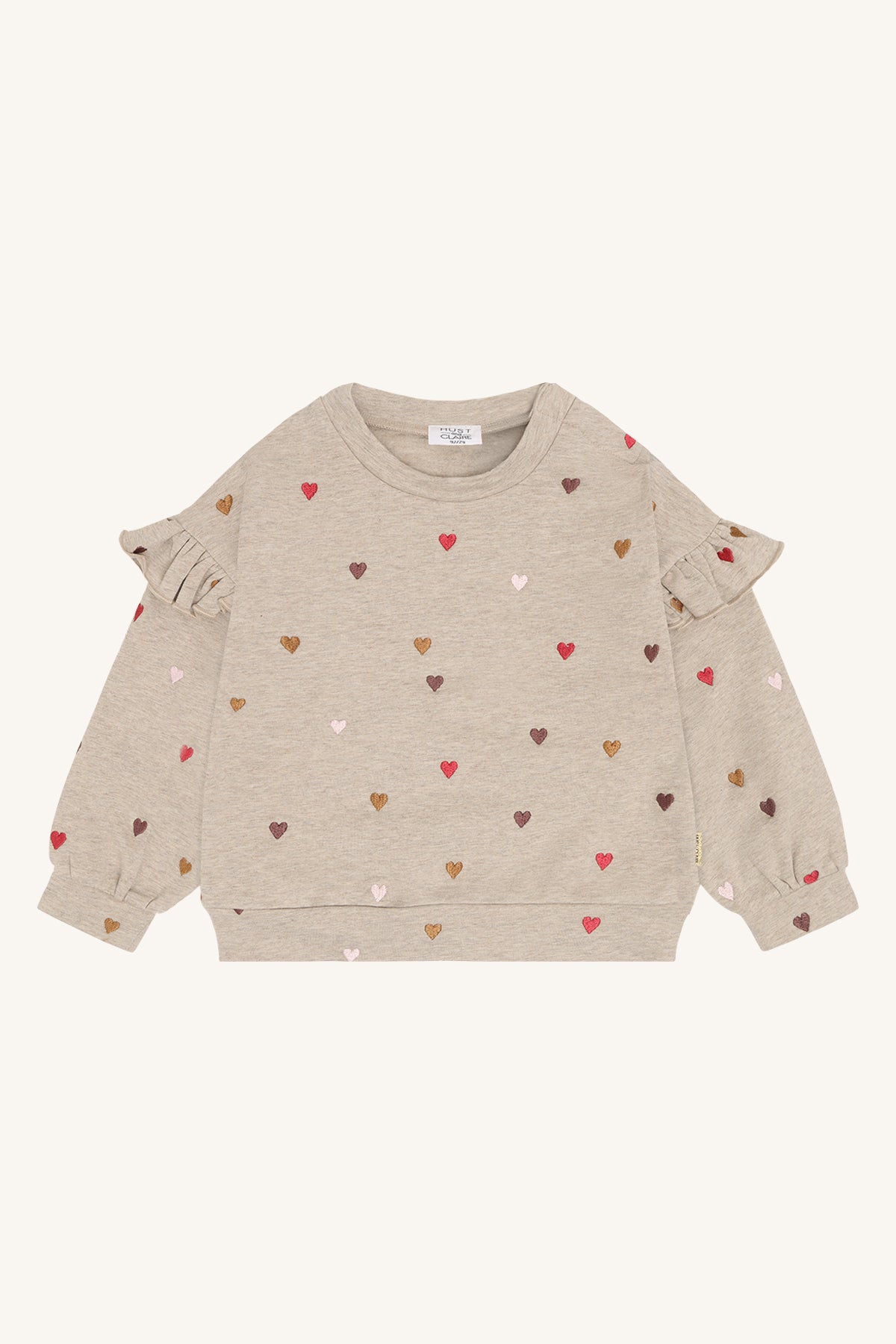 Beiges Langarmshirt mit gestickten Herzen für Kinder