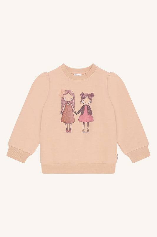 Kinder Sweater Sicillia Friendship von Hust&Claire in Rugby Tan mit Freundschafts-Motiv, erhältlich im Bärechind Winterthur, Zürich Schweiz