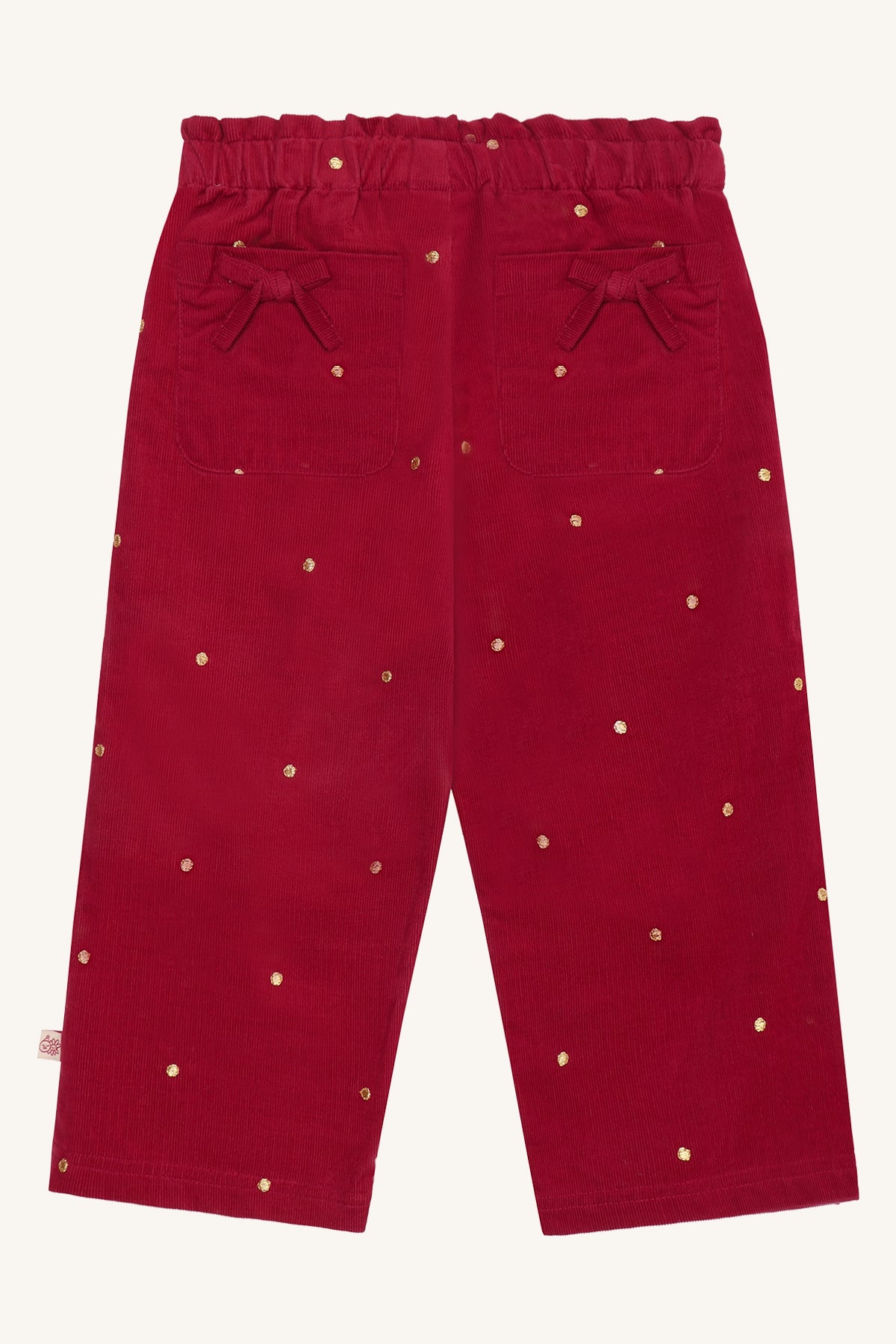 Hust & Claire Thilde Cordhose in Teaberry mit Goldpunkten und Gesässtaschen mit Schleifen, Rückansicht