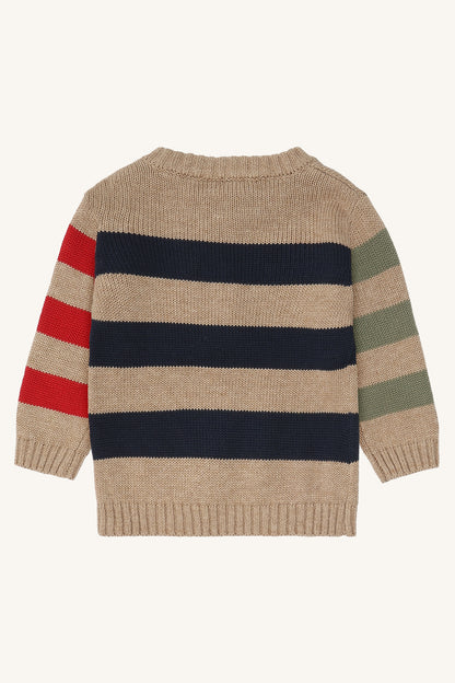 Rückansicht Hust&Claire Baby Strickpullover Pilou aus Baumwolle, gestreift – bei Bärechind in Winterthur, Zürich, Schweiz.