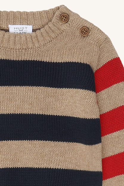 Detailaufnahme Hust&Claire Baby Strickpullover Pilou mit Knöpfen an der Schulter – Bärechind Winterthur, Zürich, Schweiz.