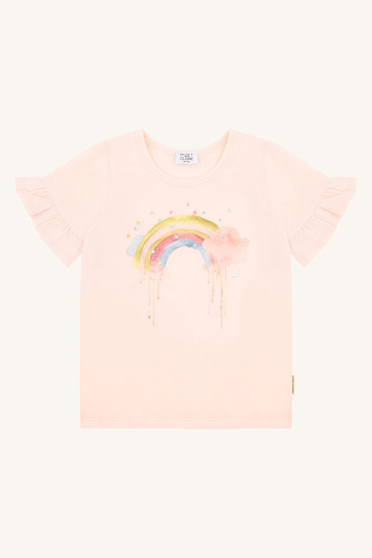 Hust&Claire Alma Rainbow T-Shirt aus Baumwolle mit Regenbogenprint, erhältlich im Bärechind in Winterthur, Zürich, Schweiz.