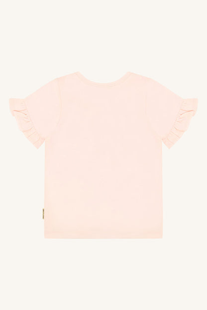 Rückansicht des Hust&Claire Alma Rainbow T-Shirts aus Baumwolle – nachhaltige Kindermode im Bärechind Winterthur, Zürich, Schweiz.
