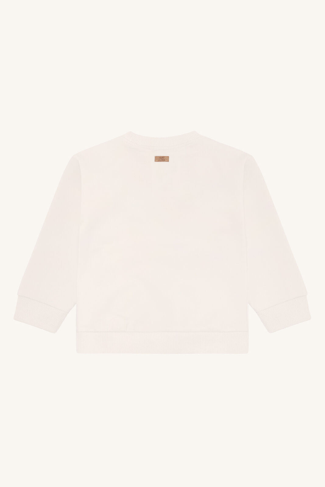 Rückansicht des Hust&Claire Sejer Palms Sweatshirts in Sandshell aus Bio-Baumwolle, Bärechind Winterthur, Zürich, Schweiz.