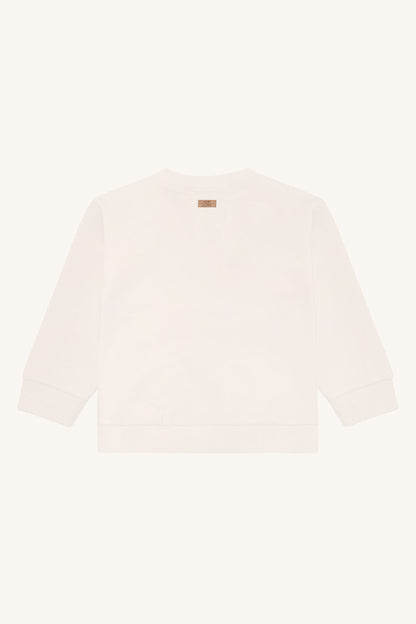 Rückansicht des Hust&Claire Sejer Palms Sweatshirts in Sandshell aus Bio-Baumwolle, Bärechind Winterthur, Zürich, Schweiz.
