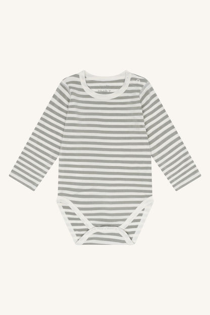 Hust&Claire Baby Body aus Bambus Viskose gestreift in Grau Weiss im Bärechind Winterthur, Zürich, Schweiz