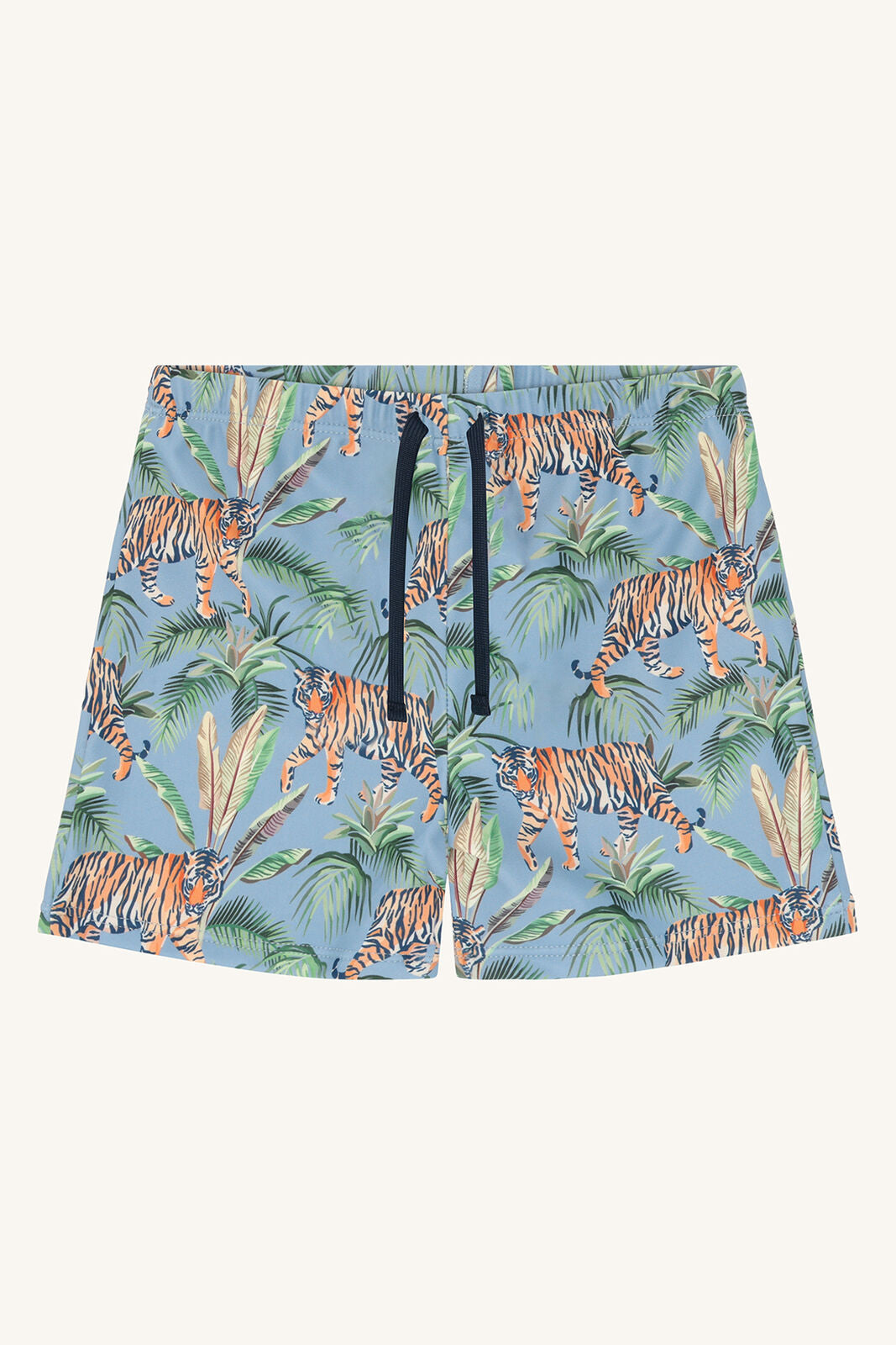 Badeshorts Haki von Hust&Claire mit Tigerprint, Vorderansicht, Bärechind Winterthur, Zürich, Schweiz.