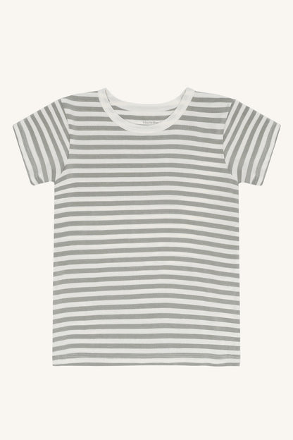 Mintgrün gestreiftes Bambus T-Shirt Austin von Hust&Claire, Vorderansicht, Bärechind Winterthur, Zürich, Schweiz.