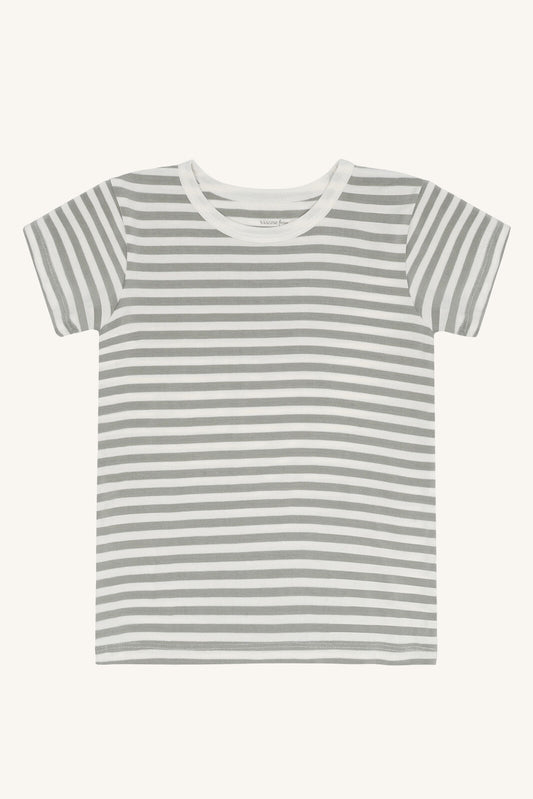 Mintgrün gestreiftes Bambus T-Shirt Austin von Hust&Claire, Vorderansicht, Bärechind Winterthur, Zürich, Schweiz.